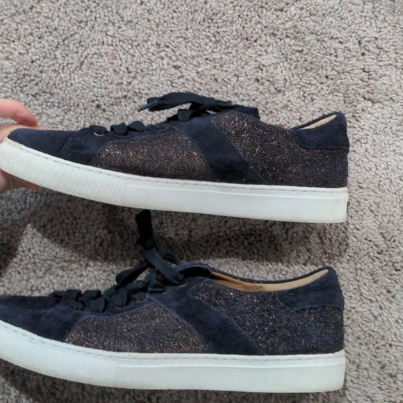 Trask Lindsey Leather Suede Sneakers Navy Blue with Rose Gold Metallic shimmer 8 - Picture 5 of 8